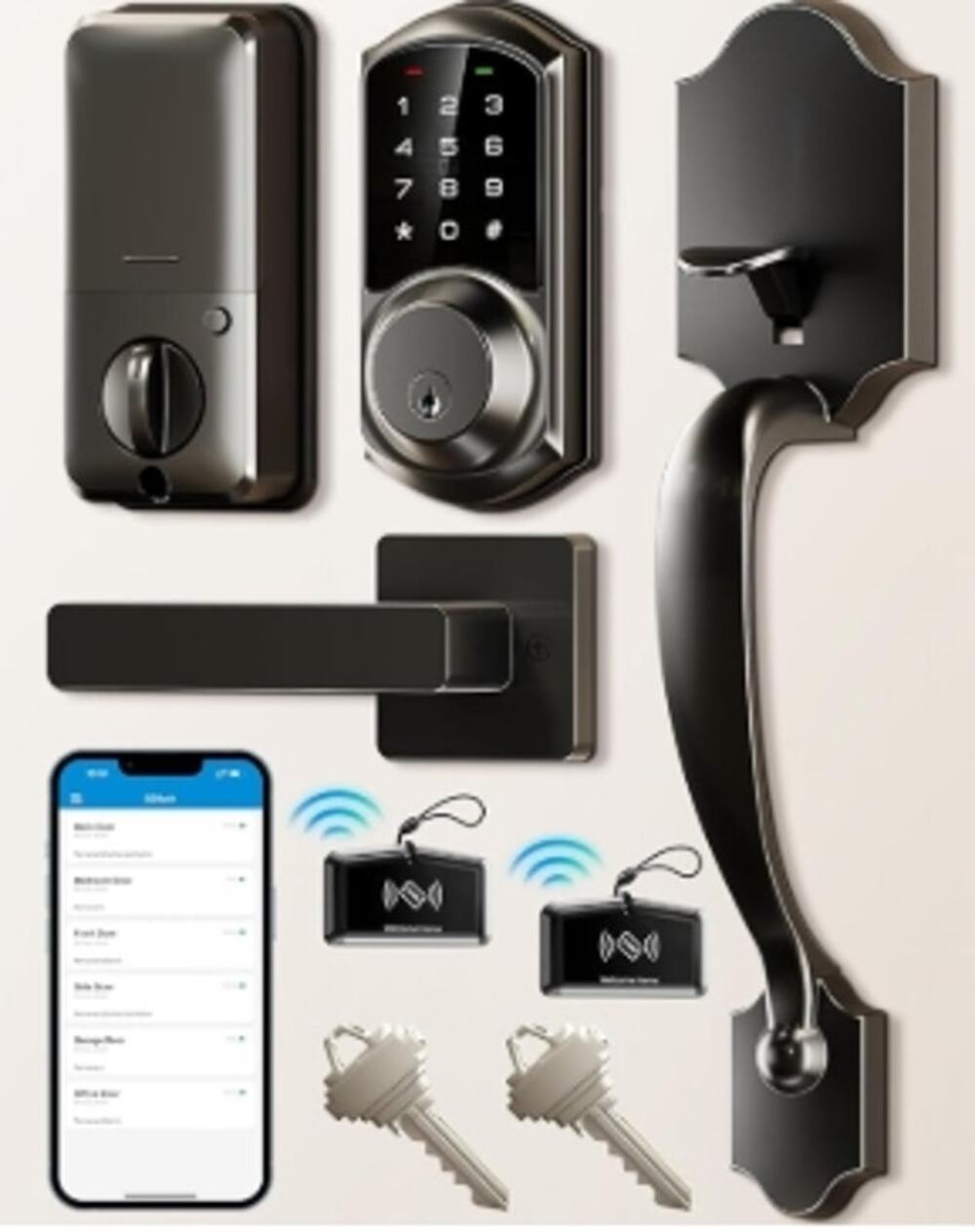 Veise VE06-H Smart Front Door Lock Handle Set Keypad App Matte Black New/OB